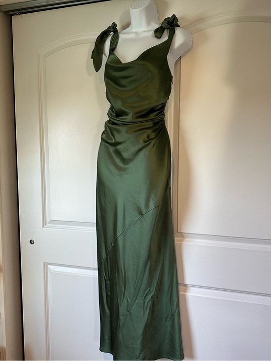 Petal & Pup Dresses & Skirts - Petal & Pup Olive Green Satin Tie-Shoulder Maxi Dress